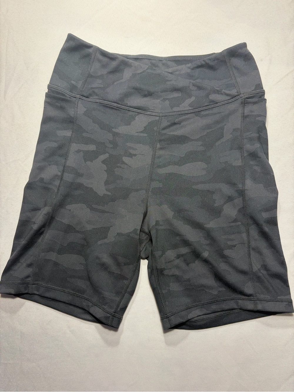 Danskin Charcoal Camo High-Waist Bike Shorts - Picture 1 of 5